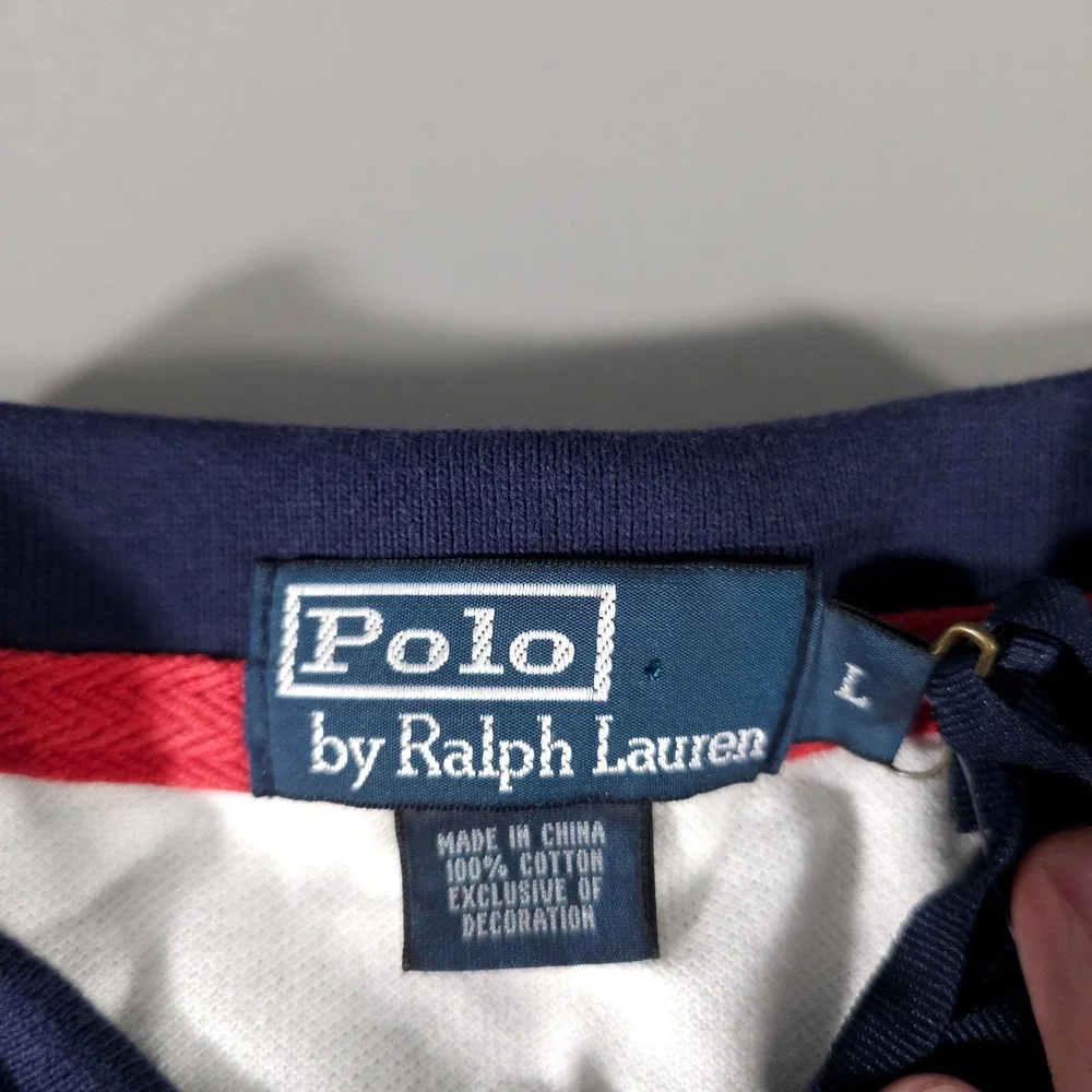 Polo Ralph Lauren Polo Shirt Mens L White Navy RL 67 Embroidered Rugby Style NWT